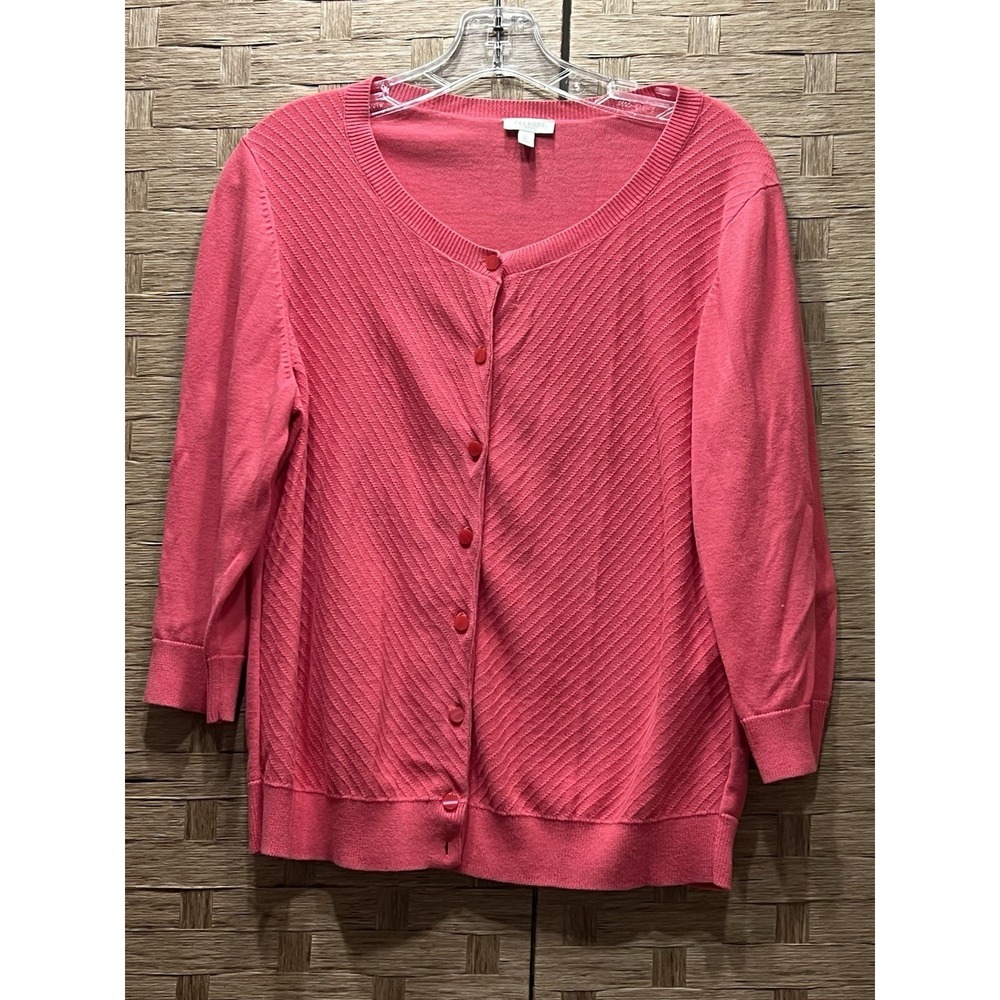 Talbots Vintage Button Front‎ Pink Cardigan Lightweight Sweater 3/4 Sleeves Sz L